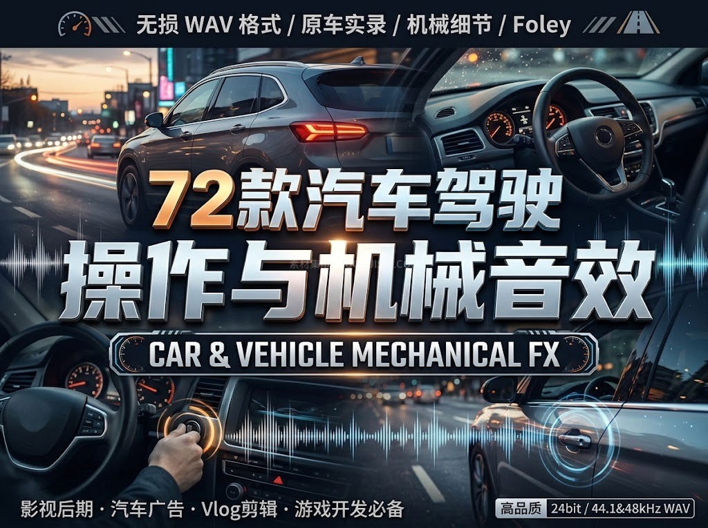 70+汽车驾驶操作与车身机械拟音无损WAV音效素材包
